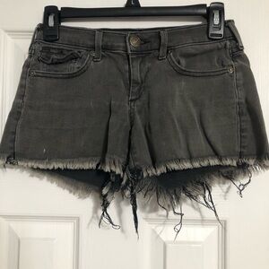 True Religion grey distressed cut off denim jean shorts women’s size 24 low rise